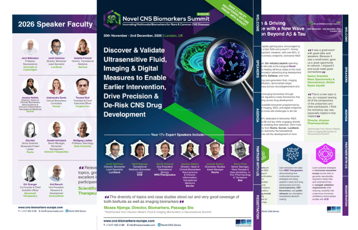 Novel CNS Biomarkers Summit Europe Brochure